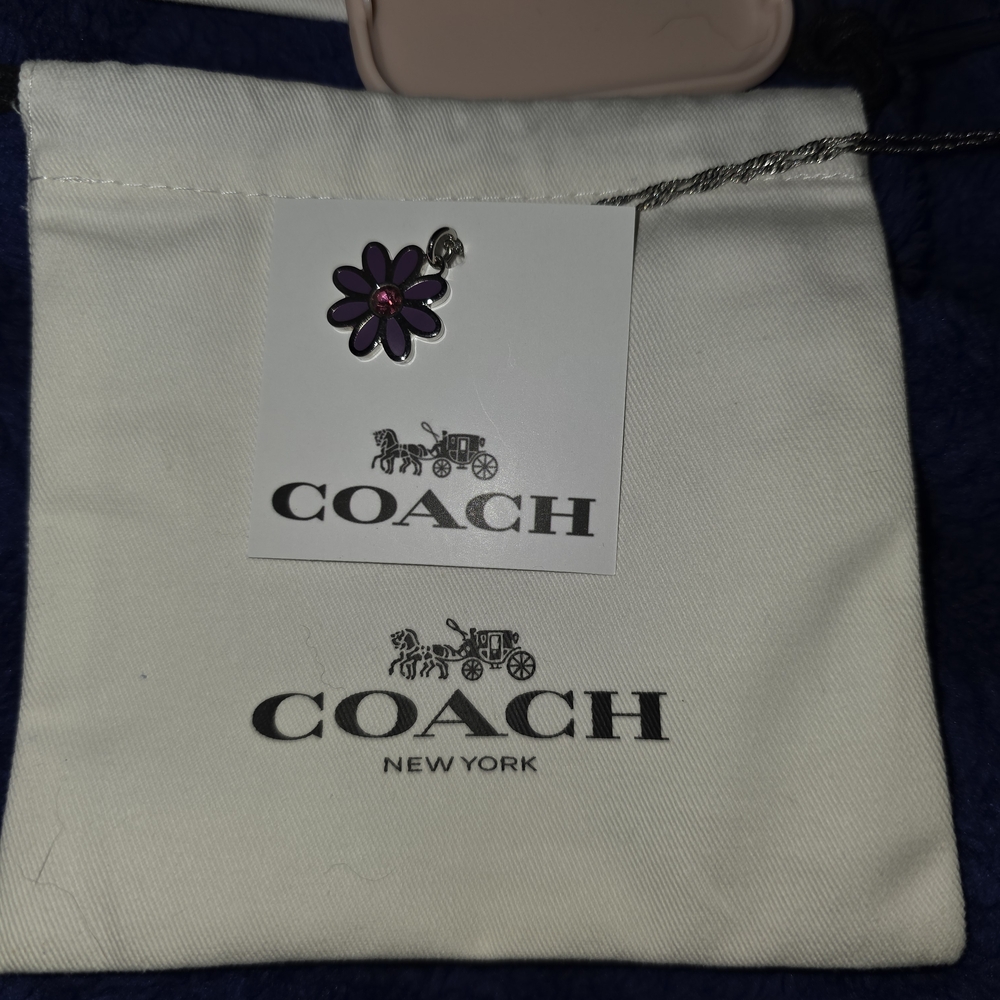 Coach Purple Daisy Pendant Necklace with Pink Crystal Accent - Picture 4 of 5